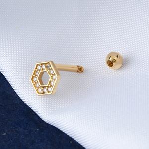 टोपोश रॉक 14K सॉलिड गोल्ड क्लियर सीजेड नोज़ रिंग लैब्रेट शंख हेलिक्स डेथ स्टड कार्टिलेज इयररिंग्स ट्रैगस ईयर पियर्सिंग ज्वेलरी - Product Image 4