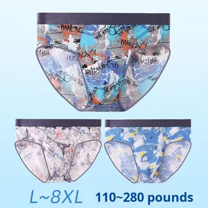 Ice Silk Fashion Men's Plus Size Mid-Rise Printed Knitted Anti-Bacterial Briefs Cool Breathable - Product Image 2