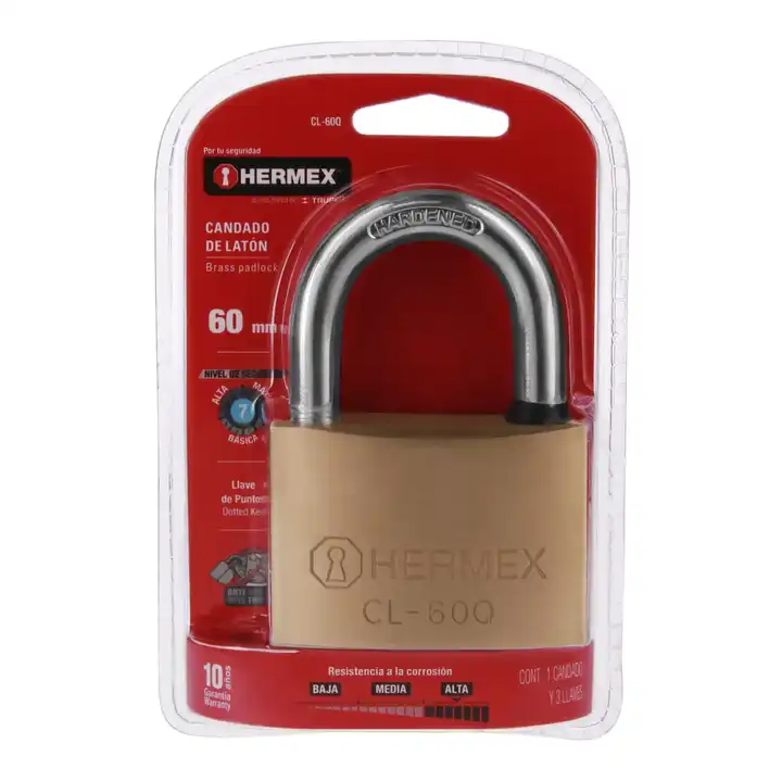 Box with 2 units Brass padlock, 60mm, short hook, point key, blister
