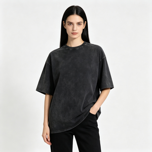 New Arrival 100% Cotton Acid Wash Oversized <b>T</b> <b>Shirt</b> Men Custom Tag Wide Shoulder <b>Thick</b> Graphic <b>T</b> <b>Shirt</b> - Product Image 2