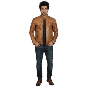 Chaqueta de Cuero para Hombre de Alta Calidad, Chaqueta de Motociclista al por Mayor, Diseño y Logotipo Personalizados, Empaque Premium - Product Image 1