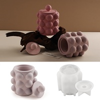 CARATTE Moule en silicone pour pot de bougie à pois bulle avec couvercle Moule pour vase de pot de fleur en béton de gypse