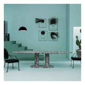 Table basse moderne nordique de luxe en <span class=keywords><strong>terrazzo</strong></span> <span class=keywords><strong>blanc</strong></span> <span class=keywords><strong>et</strong></span> <span class=keywords><strong>noir</strong></span>, forme ovale, table en <span class=keywords><strong>terrazzo</strong></span>, table à manger ovale en marbre - Product Image 2
