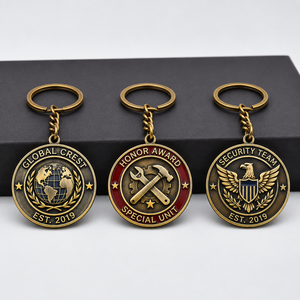 Custom Antique Bronze 2D Relief Corporate Award Medal Keychains with Personalized Backstamp OEM ODM Manufacturing - Product Image 1