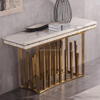 Table console moderne de luxe en direct d'usine avec miroir, marbre doré, entrée, hôtel, salon, villa, table d'appoint, table de couloir