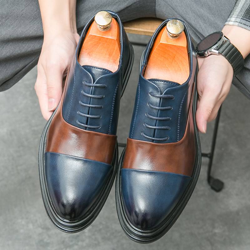 blue sole dress shoes Carrucci Mens Navy Blue Lace-up Oxford Leather Dress Shoes With Lug So –  The Suit Depot