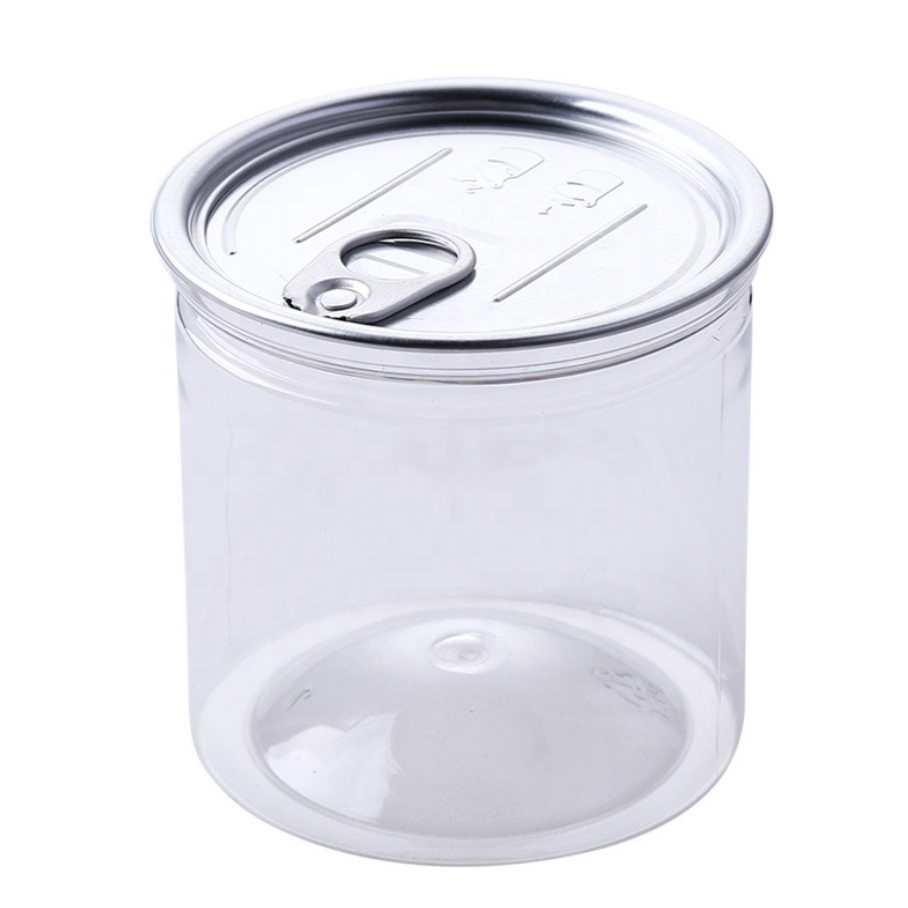 280 500 650 750 ml Pop Top Transparent Plastic Empty Easy Open Pull Ring Lid Jars End Packaging Tuna Pet Cans For Food Canning