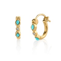 Boucles d'oreilles Huggie classiques Gemnel en argent 925 plaqué or avec turquoise pour cadeau de mariage