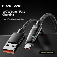 Câble de charge rapide tressé 100W PD avec lumière LED, cordon de chargeur de téléphone Type-C