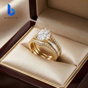 Кольцо из цельного золота 10К/14К/18К с бриллиантом — эксклюзивный роскошный комплект для пар, выращенный в лаборатории (CVD), с сертификатами GIA/IGI, для помолвки/свадьбы - Product Image 5