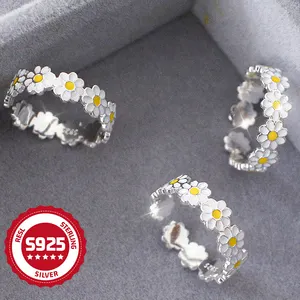 Deechy DQ8221R Alta Qualidade 925 Sterling Silver Small Daisy Ring Ajustável Fine Jewelry Daisy Ring Para As Mulheres