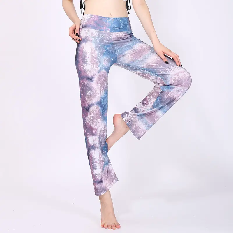 2023 Wholesale New Sports Casual Elastic Loose Wide Leg Printed Women's Tie Dyed Yoga Pants