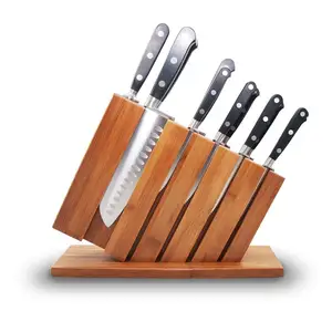 Slotless Knives Holder Storage Stand Kitchen Knives Organizer Bamboo Knife Block
