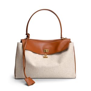 Foldable Brown Tote <b>Bag</b> With <b>Silver</b> Zipper And Gold Hardware Women Fashion Handbag - Product Image 6