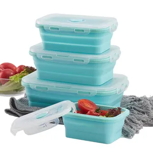 Boîte à lunch pliable en silicone pour enfants, boîte à lunch pour école, portable, rectangle, de différentes tailles, ml