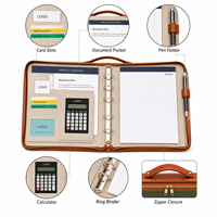 Portafolio de Cuero A4 con Cierre y Asa, Personalizable con Logotipo, Carpeta de 4 Anillas, Calculadora, Organizador de Documentos Multicolor
