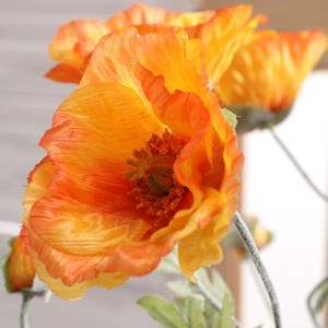 Venta al por mayor <span class=keywords><strong>2</strong></span> cabezas de tela de seda artificiales amapolas rojas flores para la celebración del festival - Product Image 5