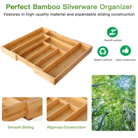 Organisateur de tiroir de cuisine extensible de haute qualité à 8 compartiments et 2 dimensions réglables, plateau à couverts en bambou