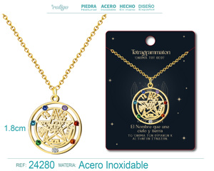 สร้อยคอ Tetragrammaton หินจักระทองสแตนเลสพระเครื่องสำหรับการป้องกันโชคดีโรเดียมชุบกล่องรูปทรงเรขาคณิต - Product Image 6