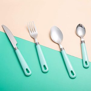 16 Piece thép không gỉ <span class=keywords><strong>Flatware</strong></span> Set với treo <span class=keywords><strong>Caddy</strong></span>, nhựa xử lý thiết lập dao kéo - Product Image 2