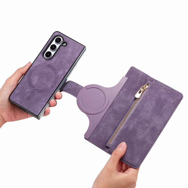 New Hot Sell Detachable Strong Magnetic Flip Wallet Rubber Phone Case for Samsung Z Fold 6 Fashion Leather Mobile Phone Bag