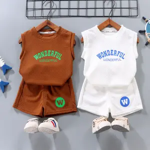 Nouveau été enfants débardeur ensemble pour garçons sans manches maille rouge vêtements bébé à la mode vêtements pour enfants