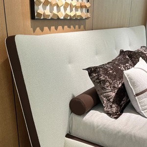 Letto Moderno Italiano Minimalista Eco-Friendly King/Queen Size con Morbido Rivestimento in Tessuto, Struttura Alta in Legno <span class=keywords><strong>e</strong></span> Testiera - Product Image 6