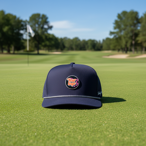 Casquette de baseball perforée à 5 panneaux en polyester imperméable avec logo en caoutchouc personnalisé découpé au laser pour le sport et le golf - Product Image 1