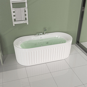 Bañera de <span class=keywords><strong>Hidromasaje</strong></span> Ovalada de Acrílico Independiente con Diseño de Encaje a Rayas, Bañera de Masaje con Burbujas para Baño - Product Image 1