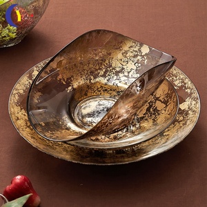 Bol à salade en verre de style moyen-oriental fait main avec feuilles d'or, design classique, écologique, pour hôtels, ensemble de vaisselle - Product Image 2