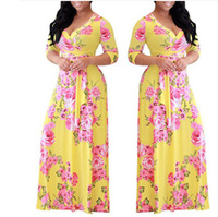 Mode d'été Europe et Amérique Femmes Robe longue à imprimé floral col en V Robes grandes tailles pour femmes