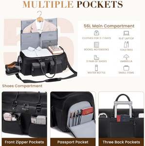 Sac de voyage pour vêtements gratuit, sac de voyage pour vêtements à main pour hommes et femmes - 2 en 1, valise suspendue, sac de voyage d'affaires - Product Image 4