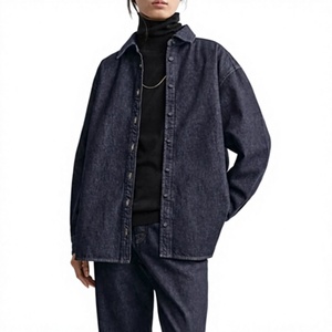 Blouson en jean pour homme coupe droite, couleur unie, en molleton de coton, avec poches, décontracté, automne, délavé à l'acide, respirant - Product Image 1