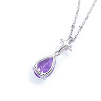 Collier pendentif chic en argent sterling 925 de qualité supérieure, goutte d'eau, pour femme, avec améthyste, à porter au quotidien