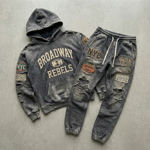 Ensemble de sweat-shirts à capuche en molleton français lourd de 400 g, fournisseur chaud, broderie personnalisée, streetwear vintage, sweat-shirts délavés à l'acide - Product Image 1