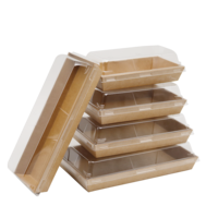 Boîte en papier kraft écologique pour animaux de compagnie couvercle recyclable UV avantage emballage de livraison de qualité alimentaire pour la stratification des aliments pour bébés Sushi Matt