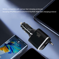Chargeur de voiture multi-ports 90W Super Rapide 4 USB Type-C avec câble rétractable 30W PD QC3.0 Charge rapide pour iPhone Samsung