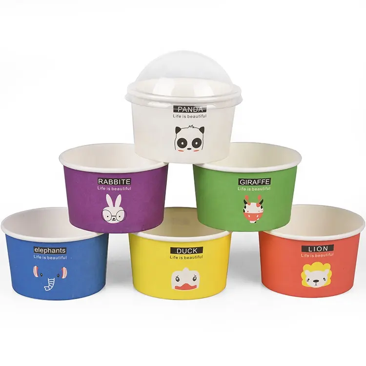 जमे हुए दही आइसक्रीम पेपर कप ढक्कन के साथ ढक्कन मुक्त शिपिंग भोजन ग्रेड पुनर्नवीनीकरण डिस्पोजेबल क्राफ्ट पेपर कार्टन बॉक्स पेपर