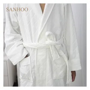 SANHOO เสื้อคลุมผ้าฝ้าย100%,เสื้อคลุมอาบน้ำลายหมากรุกเสื้อคลุมอาบน้ำแบบฟู