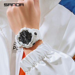 นาฬิกาข้อมือดิจิตอลผู้ชาย SANDA 3130 ราคาประหยัด ดีไซน์ล้ำสมัย สายยาง กันน้ำ โครโนกราฟ จอแสดงผลคู่ นาฬิกาข้อมือลำลอง - Product Image 3