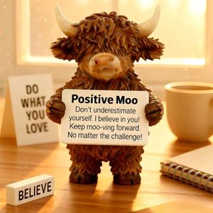 Inspirational Highland Cow Resin <b>Model</b> with Motivational Sayings - Stylish Home & Desk Decor for Thanksgiving Gift - Product Image 3