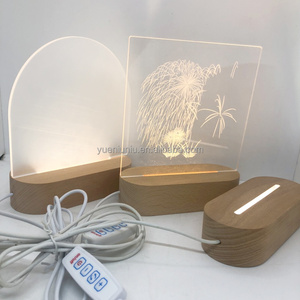 Veilleuse 3D Décoration Intérieure Design Nordique, Lampe de Table/Bureau avec Base USB Ronde Ovale et Base LED en Bois pour Plaque Acrylique - Product Image 1