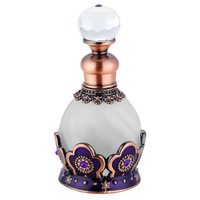 Flacon de parfum en métal rose et bleu de 15 ml, style Dubaï, motif fleur de prunier, pour huile essentielle Attar, rechargeable avec compte-gouttes et bouchon hermétique