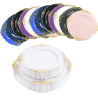 Assiettes jetables en plastique à bordure argentée/dorée/or rose, très demandées, pour mariages et fêtes