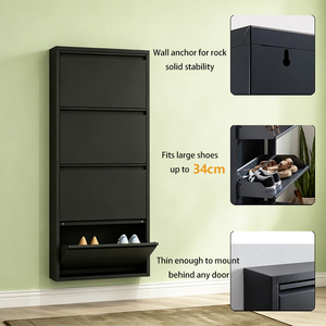 Eaho Factory Wholesales Home Metal <strong>Storage</strong> Furniture <strong>Wall</strong> <strong>Mounted</strong> Vertical Stackability Ultra Thin <strong>Shoe</strong> Cabinet - Product Image 3