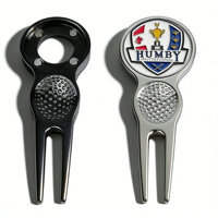 Juego de herramientas para reparar divots con logotipo personalizado, cuchillo metálico, marcador de bola, abridor de botellas y estuche.