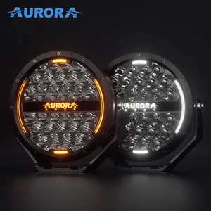 Aurora Branco Amarelo DRL Combo Feixe Luzes Do Ponto 9 "Round Led Trabalho Luzes 4X4 Caminhão Off-road 9 polegada Levou nevoeiro/luzes de condução