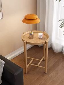 Table d'appoint ronde de style nordique, table d'appoint en bambou à 2 niveaux avec plateau surélevé - Product Image 2