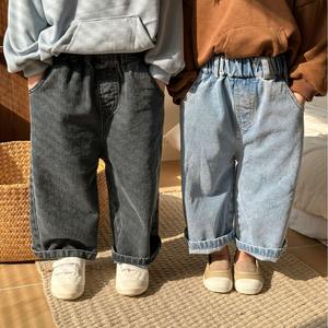 2025 nuevos Pantalones vaqueros de primavera y otoño para niños, pantalones holgados rectos de algodón informales para niñas y niños - Product Image 1