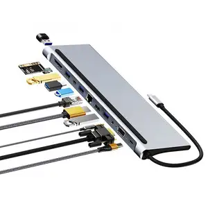 Алюминиевый 12 в 1 USB C концентратор для Ethernet 4K HDTV док-станция для MacBook Pro Dell XPS Hub USB